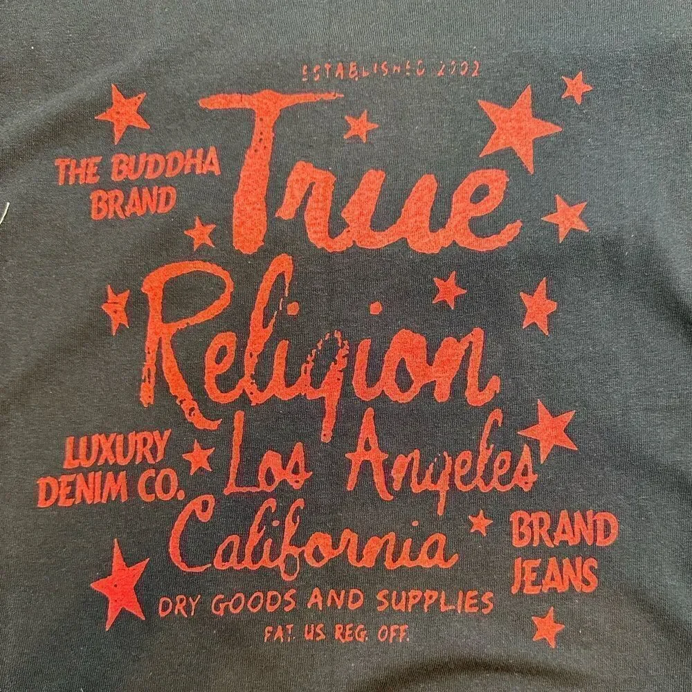 NWT Unisex True Religion NAVY Blue Short Sleeve Graphic Tee Shirt - Size Large